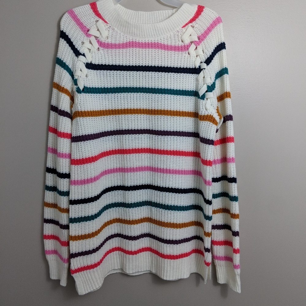 Rainbow striped sweater sz L